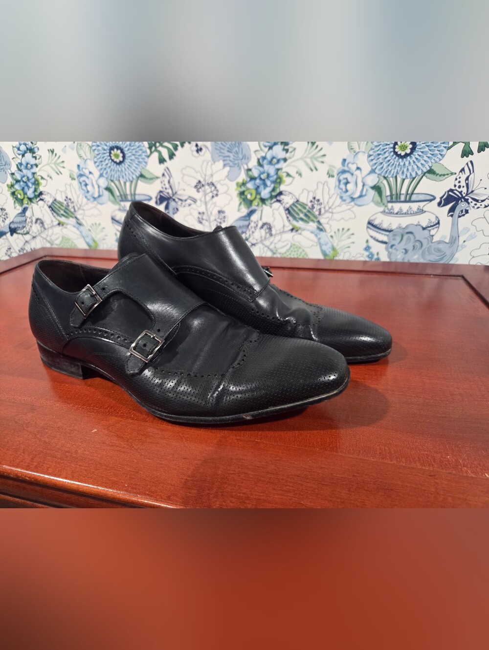 DAVIDS Men's Black Leather Double Monk Strap Dress Shoes  US 10 Made in Italy